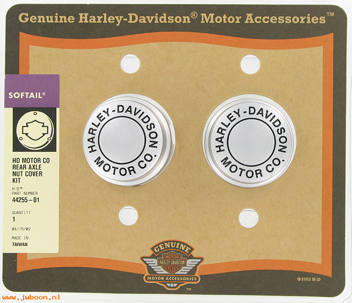   44255-01 (44255-01): Rear axle nut covers, H-D Motor Co. collection - NOS - Softail