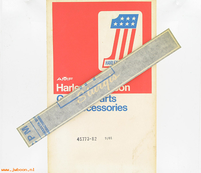   45773-82 (45773-82): Nameplate, decal, front fork "Sturgis" NOS - FXB 1982. FXSB 1983.
