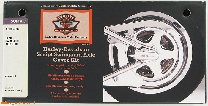   48109-03A (48109-03A): Swingarm & rear axle cover "Harley-Davidson" script - NOS-Softail