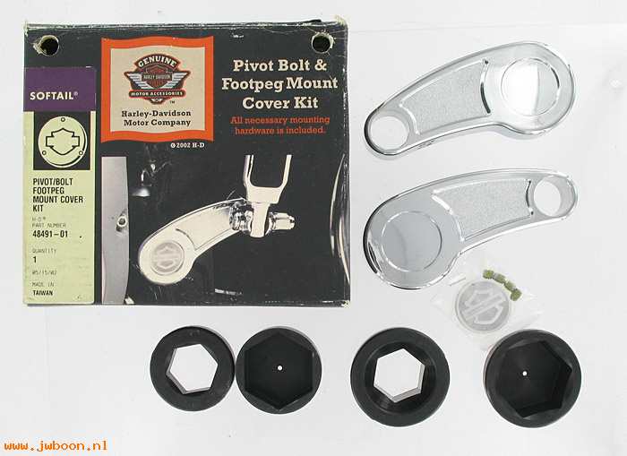  48491-01 (48491-01): Pivot bolt & footpeg mount cover kit - Bar & Shield logo - NOS