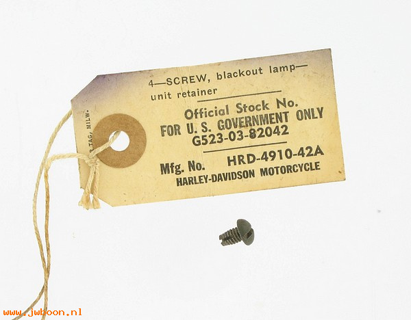    4910-42A ( 4910-42A): Screw, retainer - NOS - Flathead 45 military WLA '42-'52