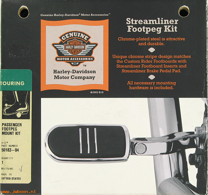   50183-04 (50183-04): Passenger footpeg mtg kit w."Streamliner" footpegs - NOS, Touring