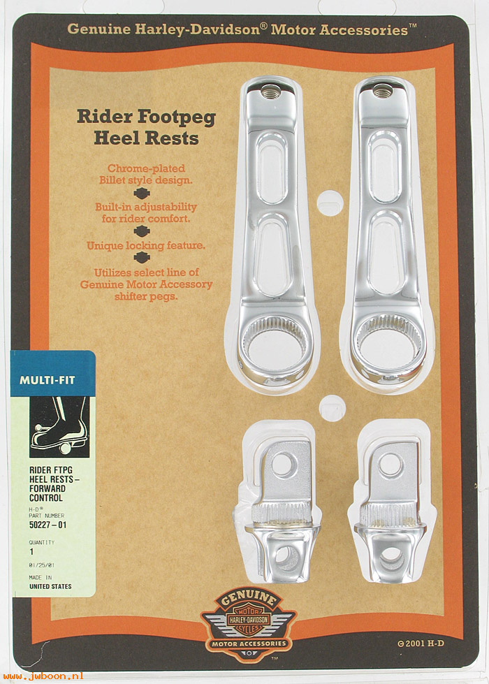   50227-01 (50227-01): Adjustable rider footpeg heel rests for forward controls - NOS