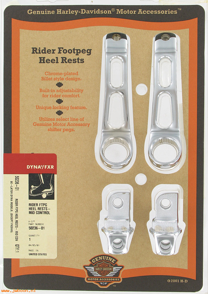   50236-01 (50236-01): Rider adjustable footpeg heel rests for mid-control - NOS - FXD