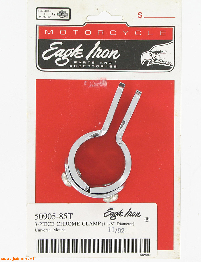   50905-85T (50905-85T  94979-85T): 3-piece footpeg clamp - 1-1/8" diameter  "Eagle Iron" - NOS