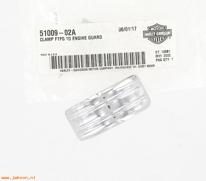   51009-02A (51009-02A): Clamp, footpeg to engine guard - NOS