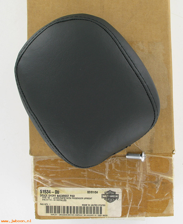   51534-00 (51534-00): Short backrest pad - NOS - FXSTD '00-'07, Softail Deuce