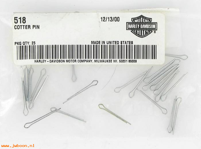        518 (     518): Cotter pin, 1/16" x 3/4" - NOS - Buell, in stock