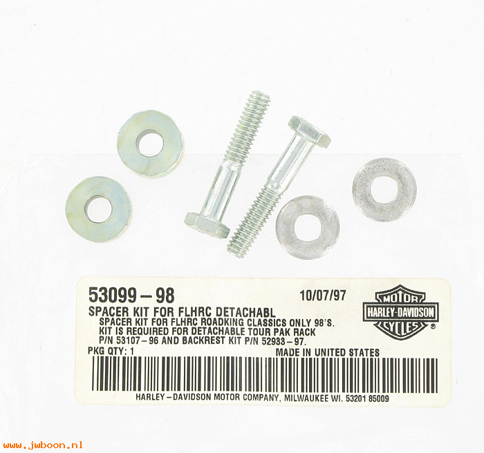   53099-98 (53099-98): Spacer kit for FLHRC detachable 1998 - NOS - Road King Classic