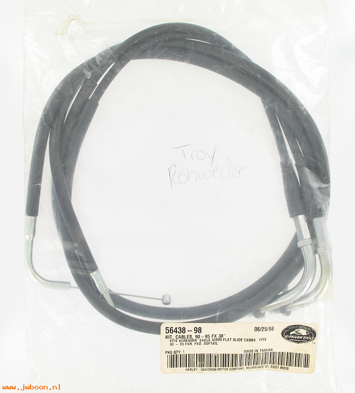   56438-98 (56438-98): Control cables, throttle & idle - 38" - NOS - FXR,FXD,FXST 90-95
