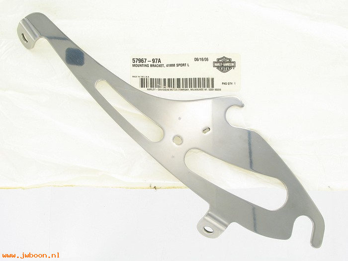   57967-97A (57967-97A): Mounting bracket, left -  41mm Sport windshield - NOS - FXDWG