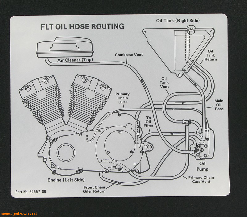  62557-80 (62557-80): Decal - oil hose routing - inside side cover - NOS - FLT 80-e81