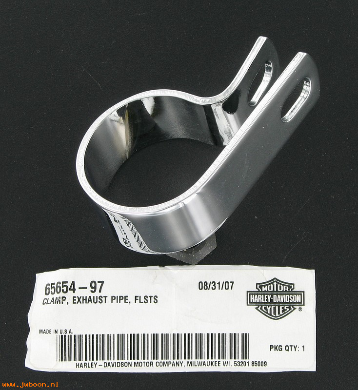   65654-97 (65654-97): Clamp - exhaust pipe - NOS - Softail '97-'07. FLT '07-'08