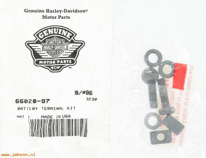   66020-97 (66020-97): Battery terminal kit - NOS - Softail, FXD, XL, Buell '97-'99.