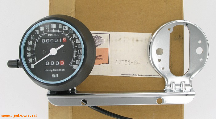   67084-84 (67084-84): Speedometer, with bracket - kilometer - police - NOS - FXRP L'84