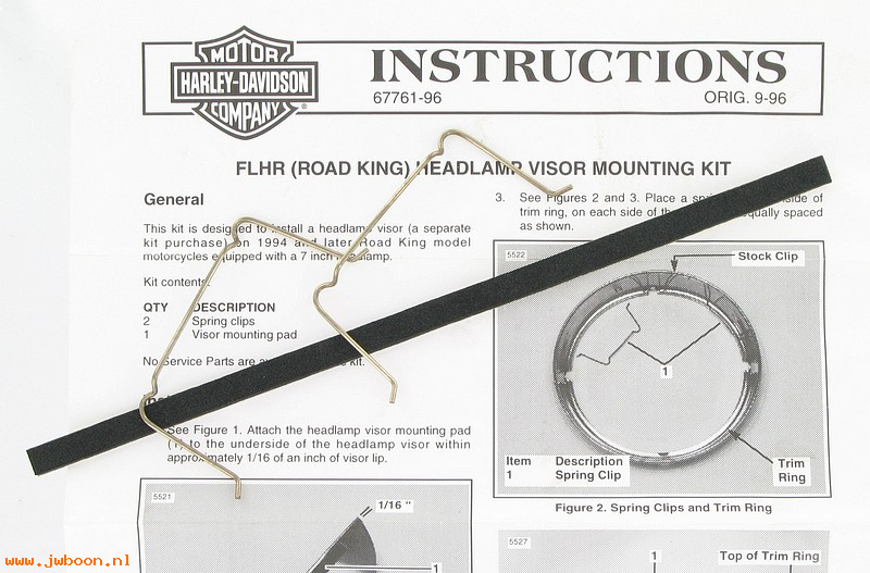   67761-96 (67761-96): 7" Headlamp visor mounting kit - NOS - Road King FLHR '94-
