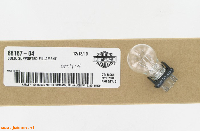   68167-04 (68167-04): Bulb, tail lamp,supported filament/wedge mount - NOS - XLs,XR1200