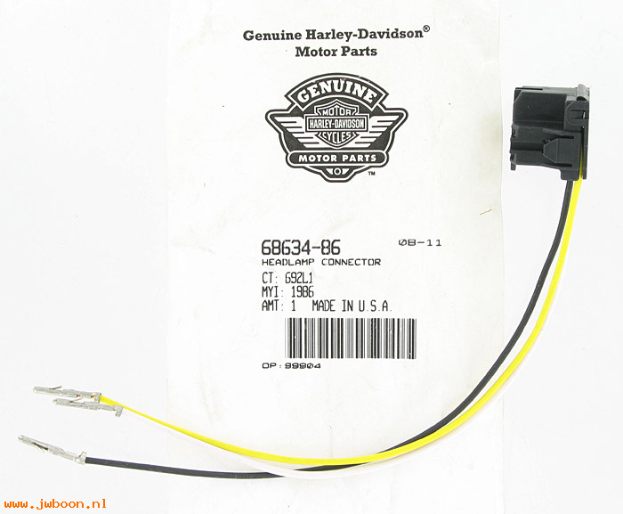   68634-86 (68634-86): Lamp wiring & connector - headlamp - NOS - FLHT/C/U, FLHS 86-95