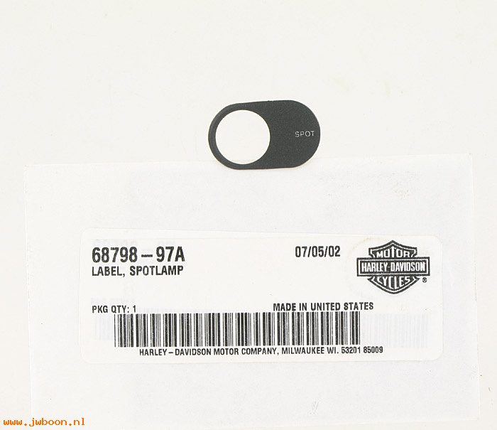   68798-97A (68798-97A): Label / Decal - spot lamp - NOS - FLSTS '97-'03, Softail Heritage