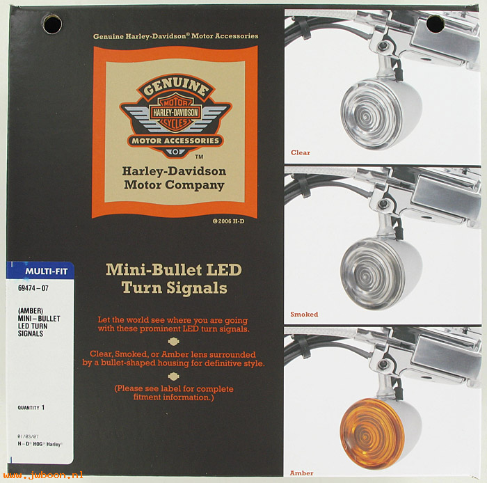   69474-07 (69474-07): Mini-bullet LED turn signal kit - amber lenses - NOS - VRSC '02-