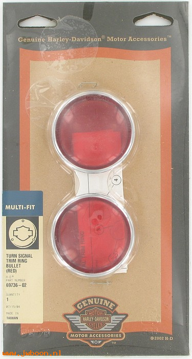   69736-02 (69736-02): Bullet turn signal trim ring kit w.lenses,red - NOS - XL,FXD,FLHT