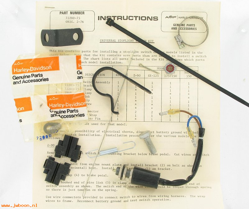   72200-75 (72200-75): Stoplight switch kit,universal - NOS - SS,SX 175/250 74-75.Sprint