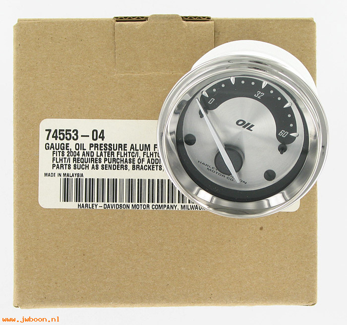   74553-04 (74553-04): Oil pressure gauge, 2" - spun aluminum face - NOS - FLHTC, FLTR