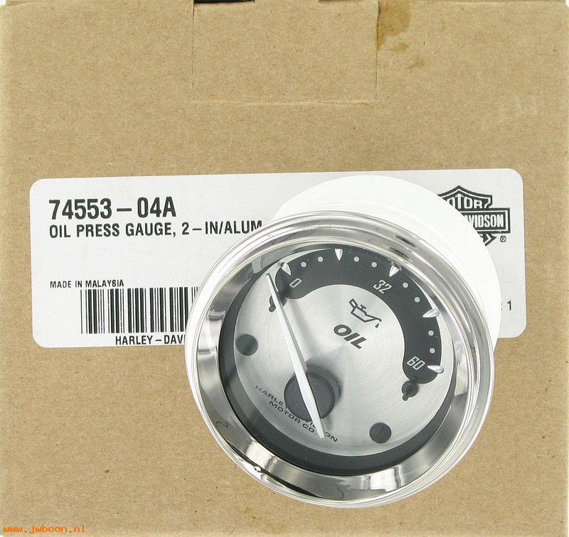   74553-04A (74553-04A): Oil pressure gauge, 2" - spun aluminum face - NOS - FLHTC, FLTR