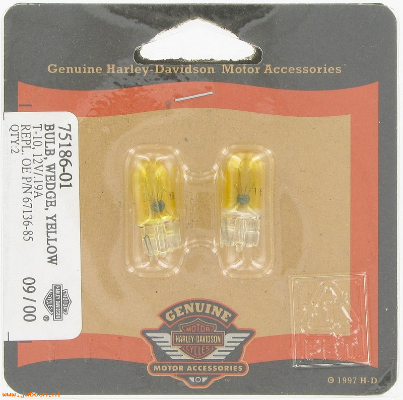  75186-01 (75186-01): Bulb, wedge - yellow  T-10 12 Volt 19A - NOS- XL,Softail,FXRS,FXD