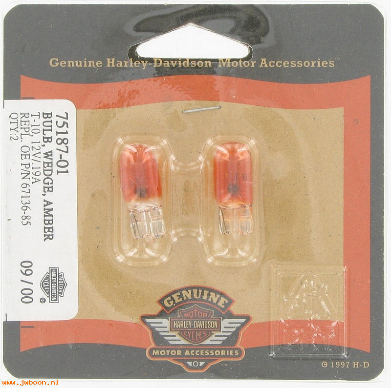   75187-01 (75187-01): Bulb, wedge - amber  T-10 12 Volt 19A - NOS- XL,Softail,FXRS,FXD