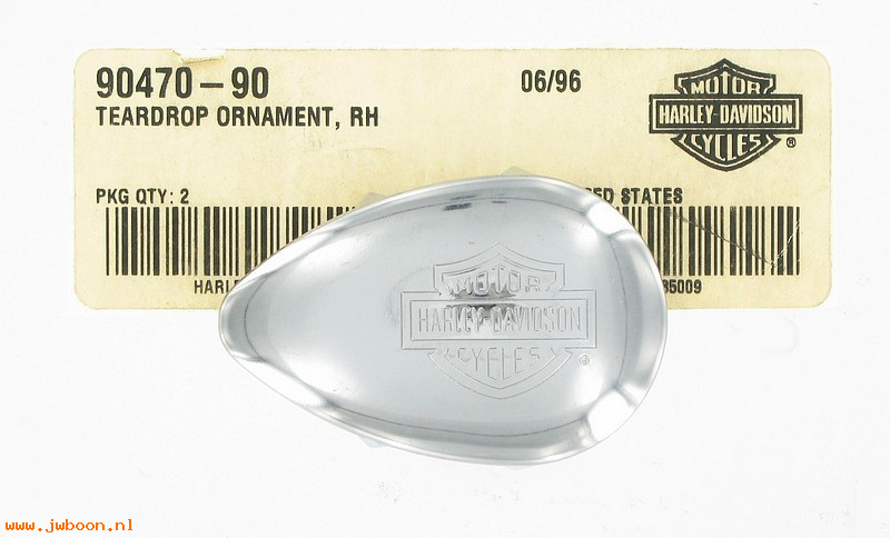   90470-90 (90470-90): Saddlebag medallion,teardrop ornament,right-NOS-FXR,FXD,XL,FLH,FL