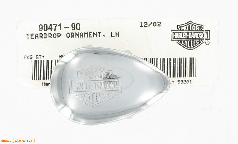   90471-90 (90471-90): Saddlebag medallion,teardrop ornament,left-NOS-FXR,FXD,XL,FLH,FLT