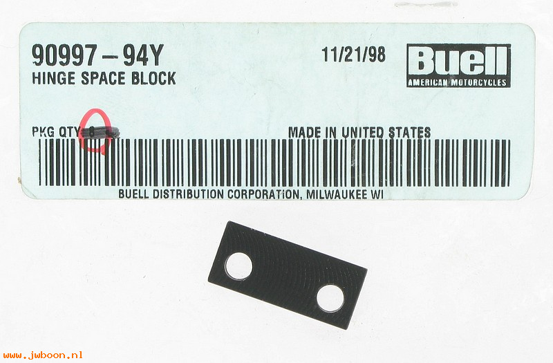   90997-94Y (90997-94Y / O0607.8): Hinge spacer block - NOS - Buell S2/S3 Thunderbolt 96-98