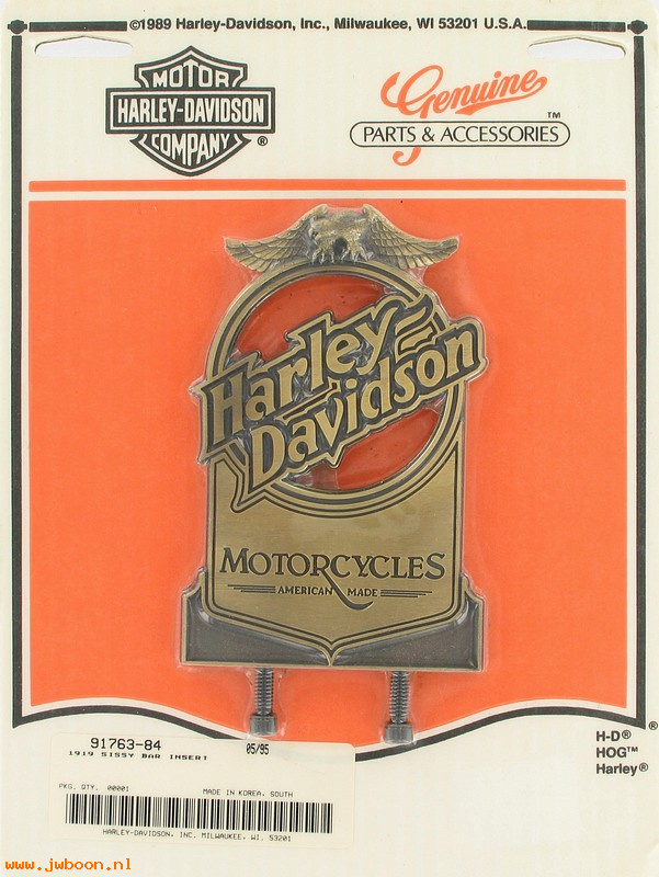   91763-84 (91763-84): 1919 script Harley-Davidson sissy bar insert - NOS