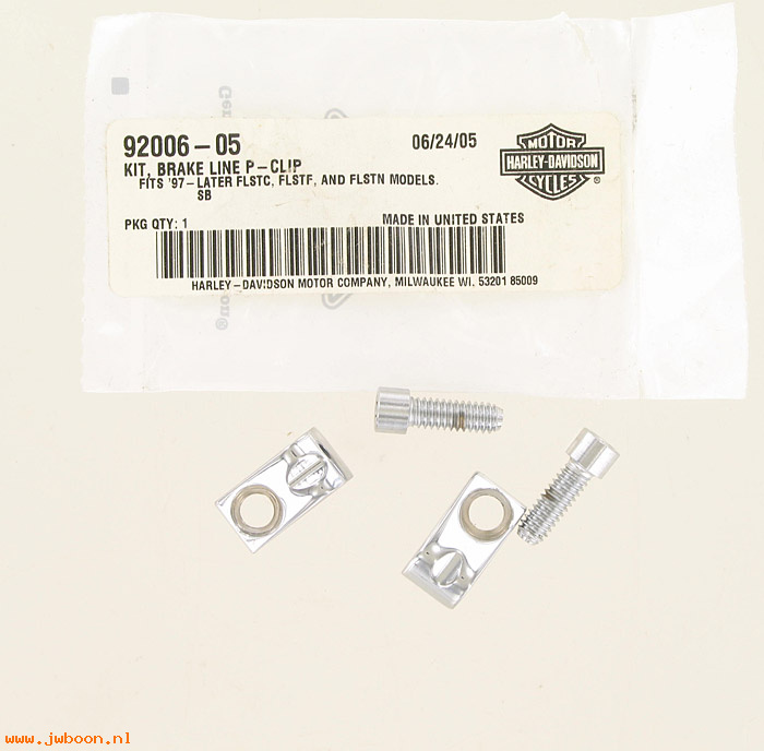   92006-05 (92006-05): Billet brake line clips (2) - NOS - FLST/C/N/F 97-09