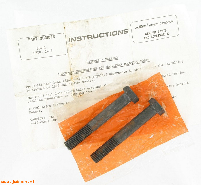  93141 (93141): Handlebar mounting bolts, 1/2"-20 x 3-1/2" - FLH '72-earlier- NOS