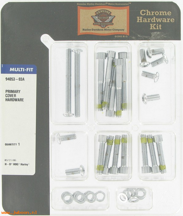   94053-03A (94053-03A): Hardware kit - primary cover - NOS - FXD 99-05. Softail 00-06