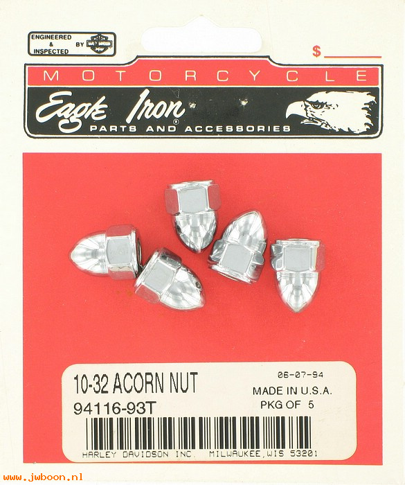   94116-93T (94116-93T): Acorn nut kit, 10-32 - NOS-XL,FXD,FXRT,FXST/S,FLHT,FLT,FLST,FLTR