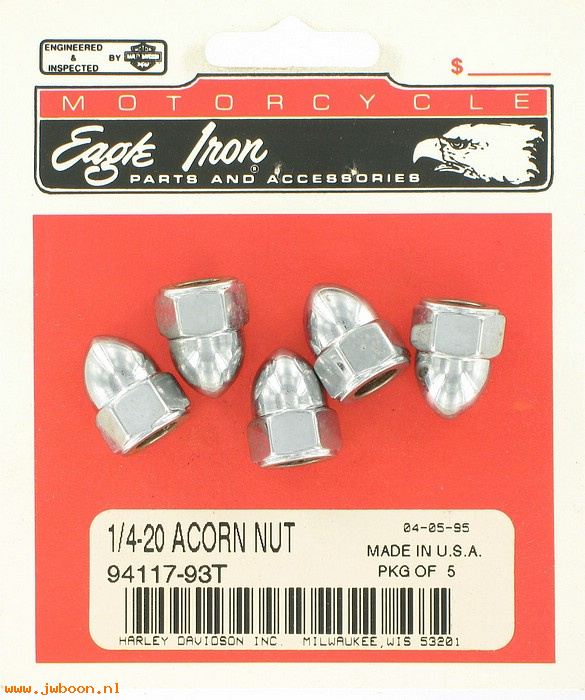   94117-93T (94117-93T): Acorn nut kit,1/4"-20 - NOS-XL,FXD,FXRT,FXST/S,FLHT,FLT,FLST,FLTR
