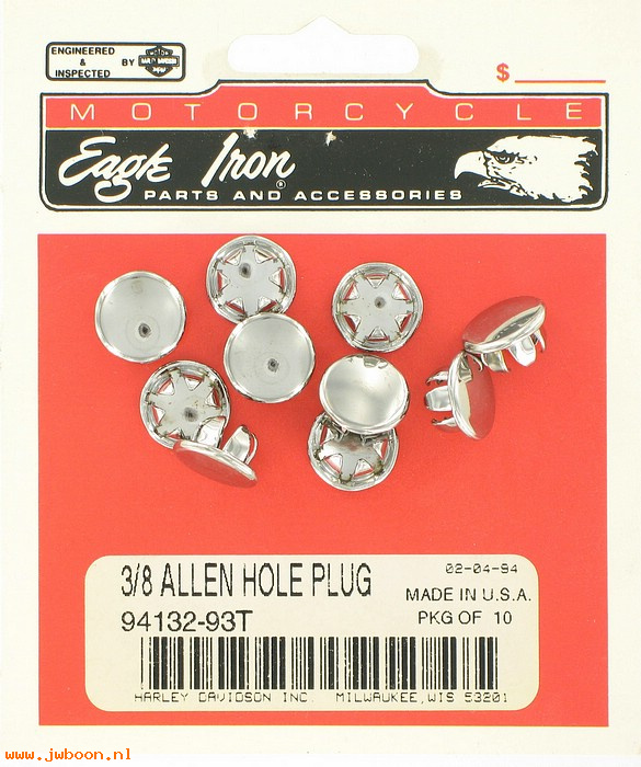   94132-93T (94132-93T): Allen hole plug kit,3/8"NOS-XL,FXD,FXRT,FXST/S,FLHT,FLT,FLST,FLTR