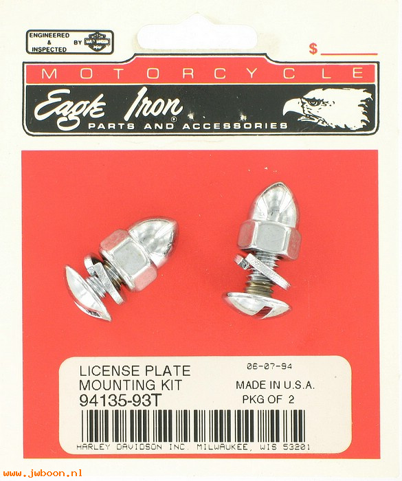   94135-93T (94135-93T): License plate mounting kit - 2 acorn nuts, 2 1/4"-20 screws 2 l/w