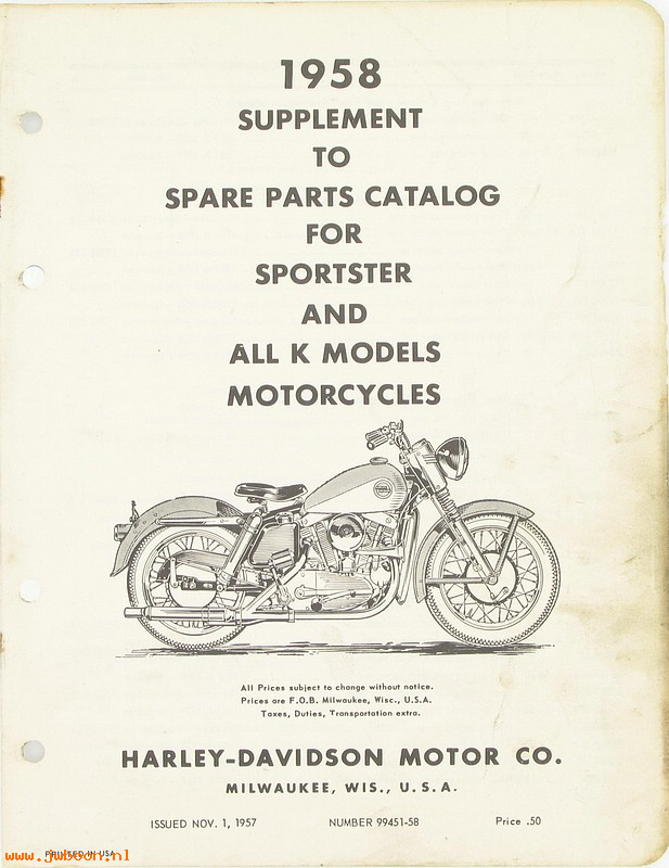   99451-58 (99451-58): K-model,KK,KH,KHK,XL,XLH,XLC,XLCH,Sportster parts supplement 1958