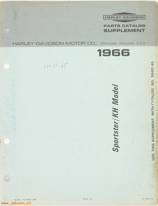   99451-66 (99451-66): Sportster, XL's parts catalog supplement 1966 - NOS