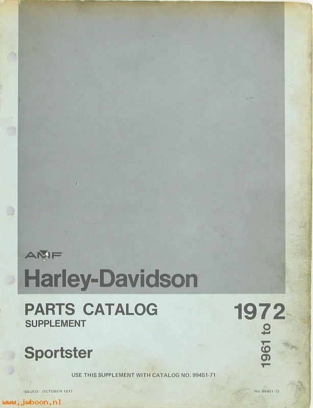   99451-72used (99451-72): Sportster, XL's parts catalog supplement '61-'72