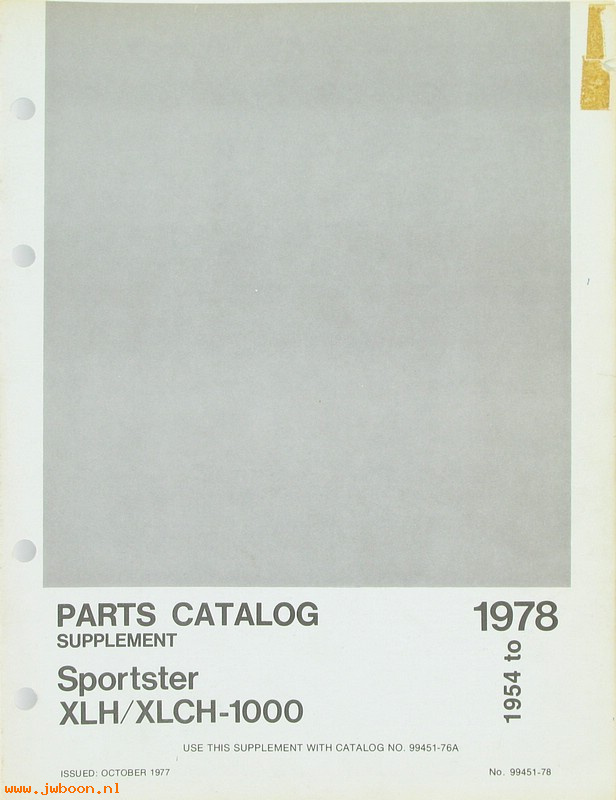   99451-78 (99451-78): Sportster, XL's parts catalog supplement '54-'78 - NOS