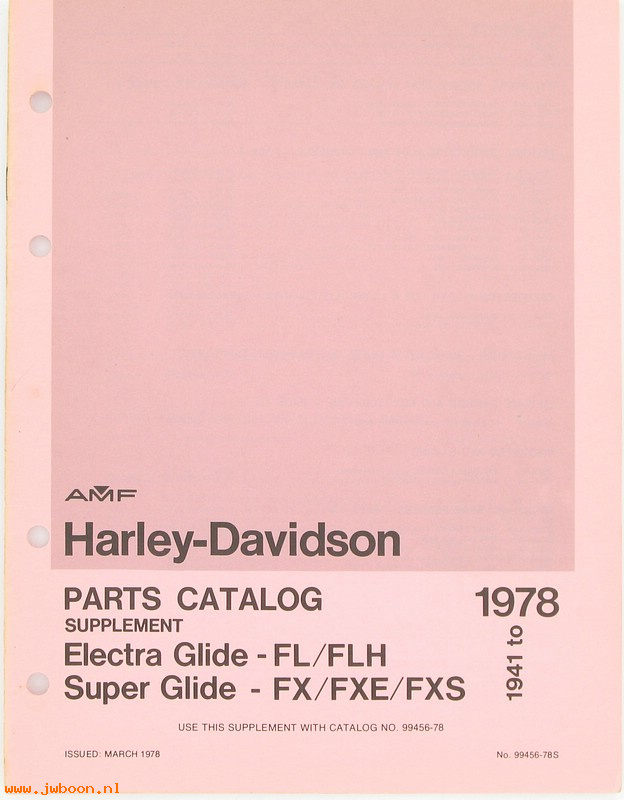   99456-78Sused (99456-78S): Panhead, Shovelhead, FL, FLH, FX parts catalog supplement '41-'78