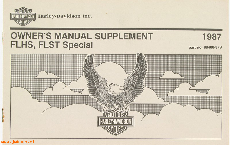   99466-87S (99466-87S): 1987 Riders handbook / Owner's manual supplement, FLHS, FLST - NO