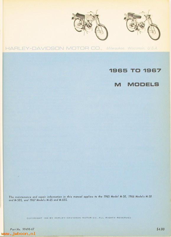   99498-67 (99498-67): M-models service manual '65-'67 - NOS