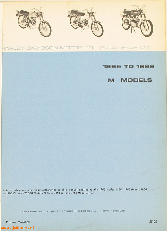   99498-68 (99498-68): M-models service manual '65-'68 - NOS