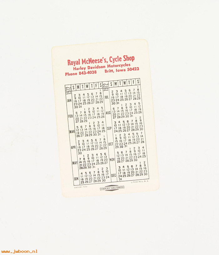   99508-72V2 (99508-72V2): Pocket calendar 1972 - NOS